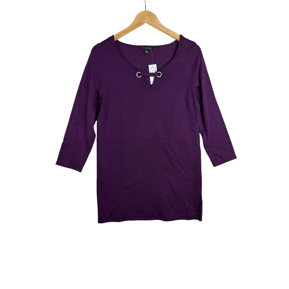 NWT Roz&Ali Keyhole 3/4 Sleeve Knit Top size Small Purple